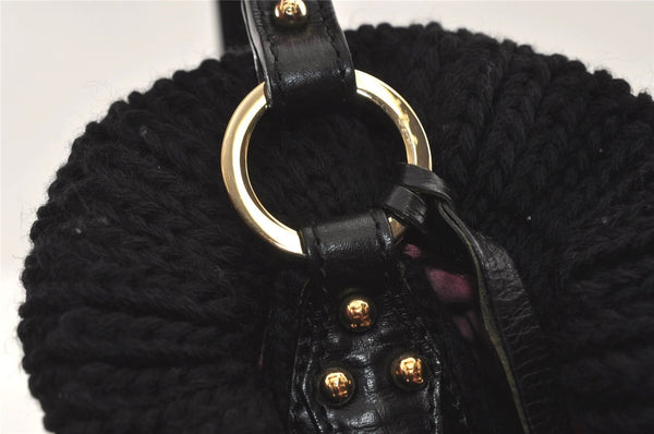 Authentic FENDI Chef Bag Vintage Shoulder Bag Purse Knit Leather Black 3091I