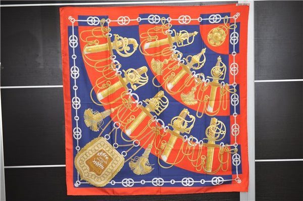 Authentic HERMES Carre 90 Scarf "Cliquetis" Silk Orange 3094E