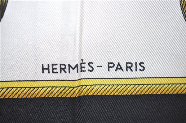 Authentic HERMES Carre 90 Scarf "LES VOITURES A TRANSFORMATION" Silk Black 3095E