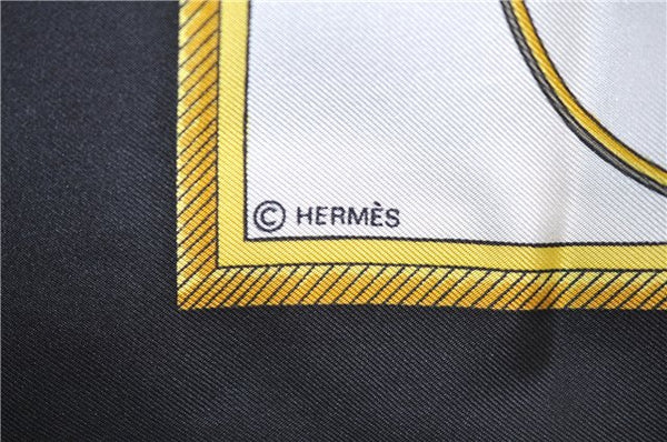 Authentic HERMES Carre 90 Scarf "LES VOITURES A TRANSFORMATION" Silk Black 3095E