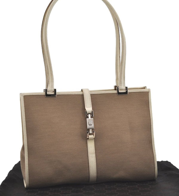 Authentic GUCCI Jackie Shoulder Hand Bag GG Canvas Leather 0021073 Beige 3095I
