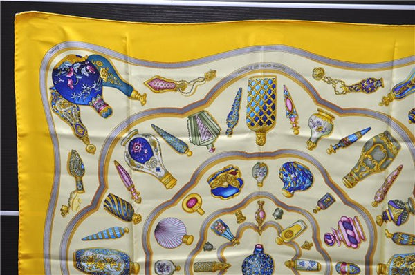 Authentic HERMES Carre 90 Scarf "Qu' importe le flacon" Silk Yellow 3099D