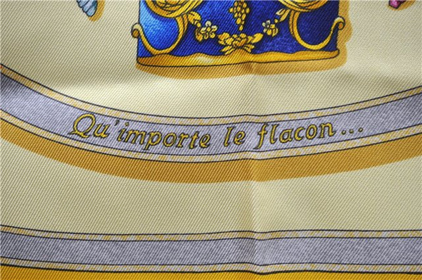 Authentic HERMES Carre 90 Scarf "Qu' importe le flacon" Silk Yellow 3099D