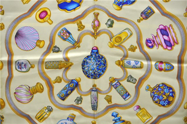 Authentic HERMES Carre 90 Scarf "Qu' importe le flacon" Silk Yellow 3099D