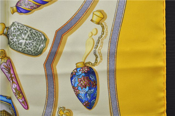 Authentic HERMES Carre 90 Scarf "Qu' importe le flacon" Silk Yellow 3099D
