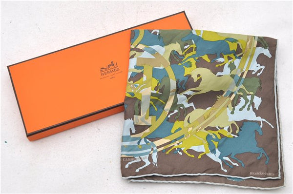 HERMES Petit Carre 40 Scarf Handkerchief "EN CAMOUFLAGE" Silk Blue Box 3100D