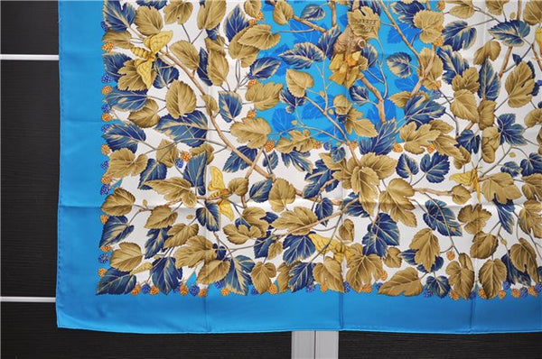 Authentic HERMES Carre 90 Scarf "l'ARBRE de SOiE" Silk Light Blue 3100E