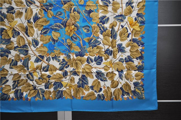 Authentic HERMES Carre 90 Scarf "l'ARBRE de SOiE" Silk Light Blue 3100E