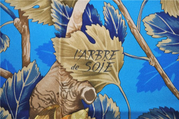 Authentic HERMES Carre 90 Scarf "l'ARBRE de SOiE" Silk Light Blue 3100E