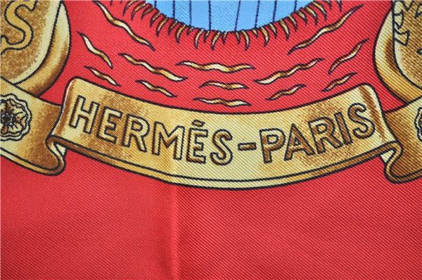 Authentic HERMES Carre 90 Scarf "EUROPE" Silk Red 3101E