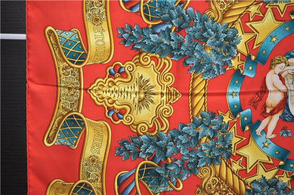 Authentic HERMES Carre 90 Scarf "EUROPE" Silk Red 3101E