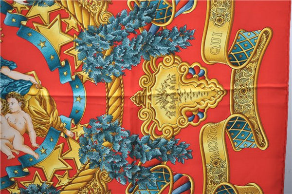 Authentic HERMES Carre 90 Scarf "EUROPE" Silk Red 3101E