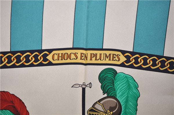 Authentic HERMES Carre 90 Scarf "CHOCS EN PLUMES" Silk Green 3102D