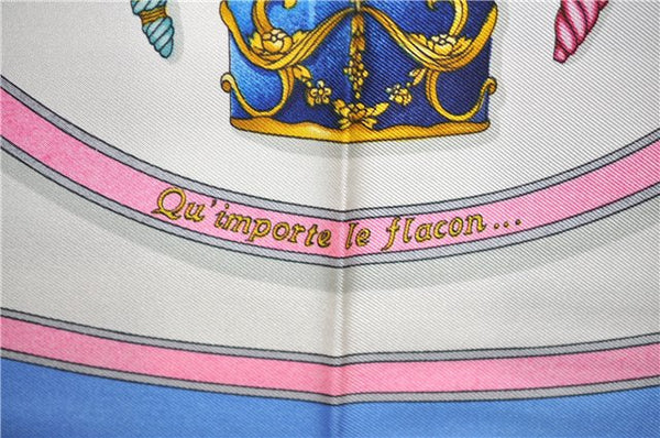 Authentic HERMES Carre 90 Scarf "Qu' importe le flacon..." Silk Light Blue 3102E