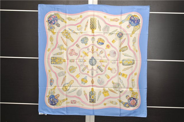 Authentic HERMES Carre 90 Scarf "Qu' importe le flacon..." Silk Light Blue 3102E