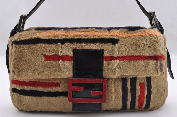 Authentic FENDI Mamma Baguette Shoulder Hand Bag Fur Leather Beige 3102I