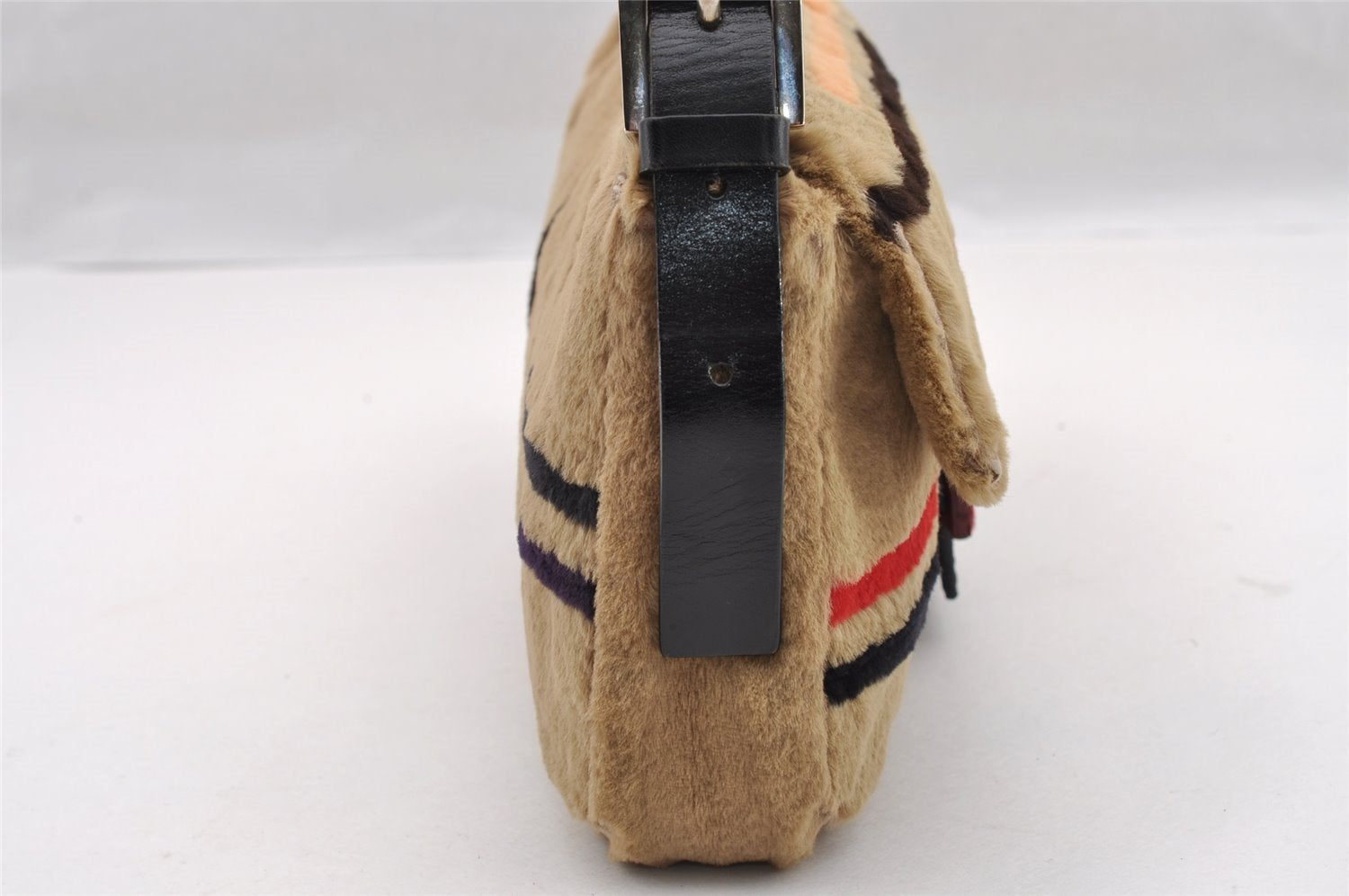 Authentic FENDI Mamma Baguette Shoulder Hand Bag Fur Leather Beige 3102I