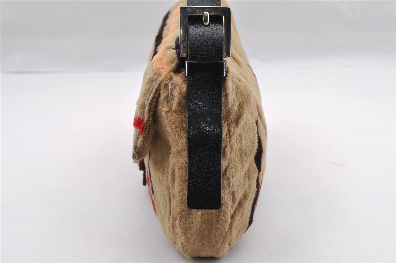 Authentic FENDI Mamma Baguette Shoulder Hand Bag Fur Leather Beige 3102I