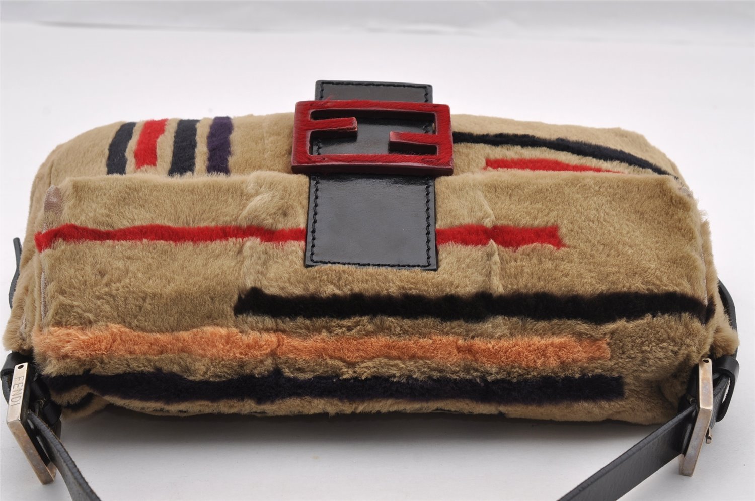 Authentic FENDI Mamma Baguette Shoulder Hand Bag Fur Leather Beige 3102I