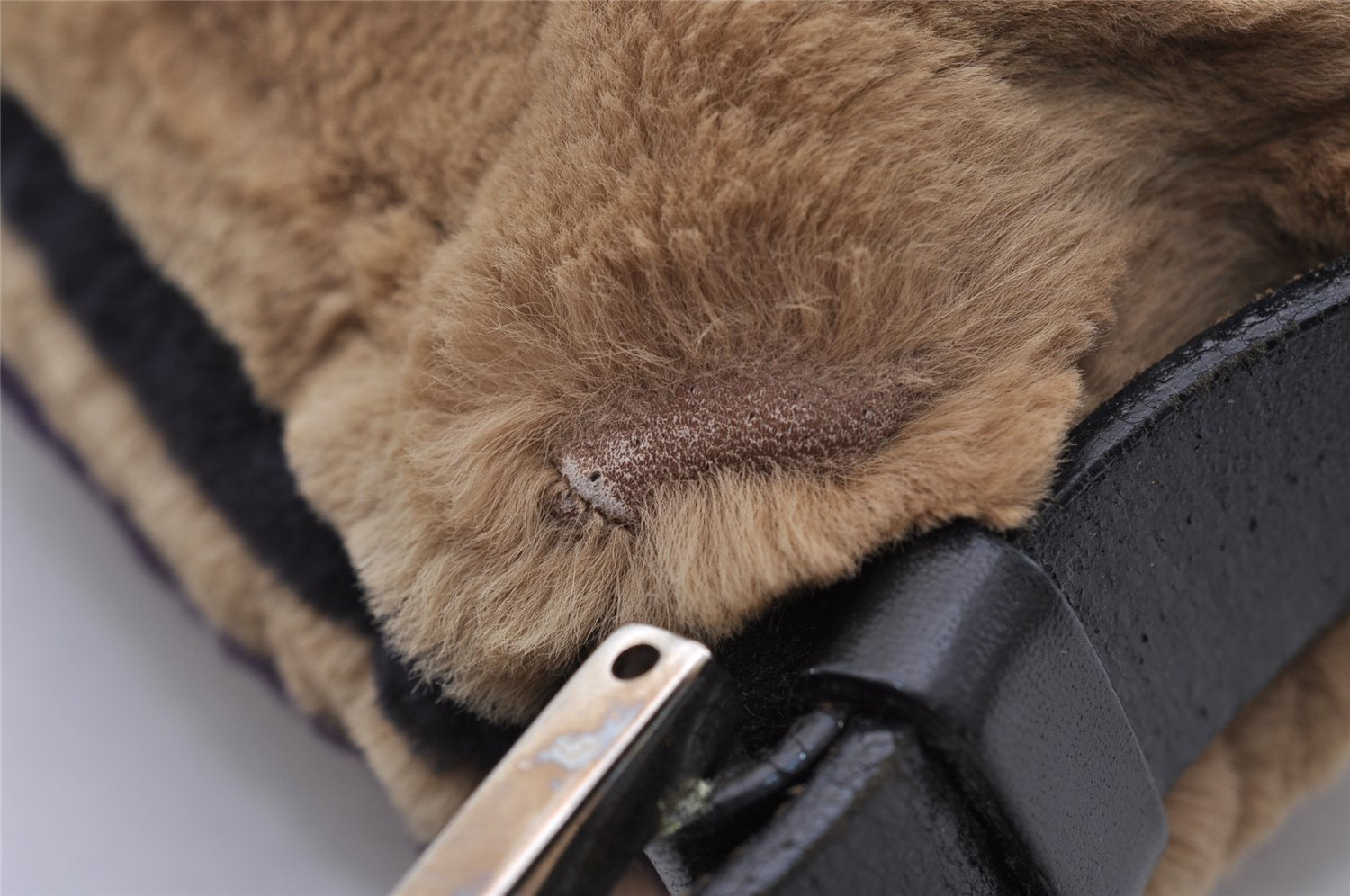 Authentic FENDI Mamma Baguette Shoulder Hand Bag Fur Leather Beige 3102I