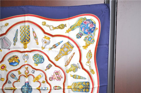 Authentic HERMES Carre 90 Scarf "Qu' importe le flacon..." Silk Navy 3103E