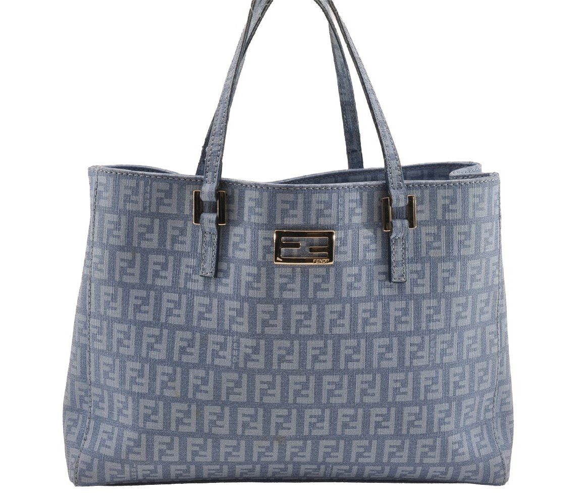 Authentic FENDI Vintage Zucchino Hand Bag Purse PVC Blue 3106I