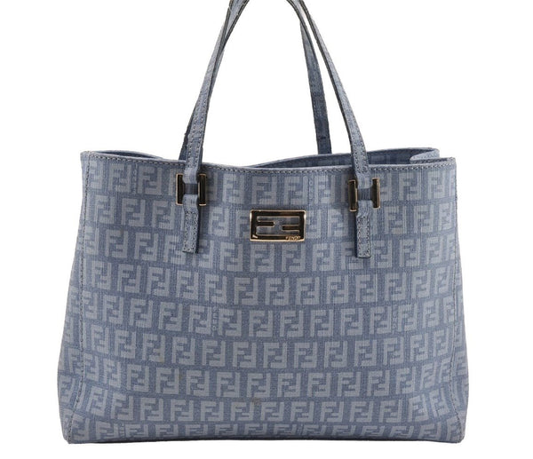Authentic FENDI Vintage Zucchino Hand Bag Purse PVC Blue 3106I