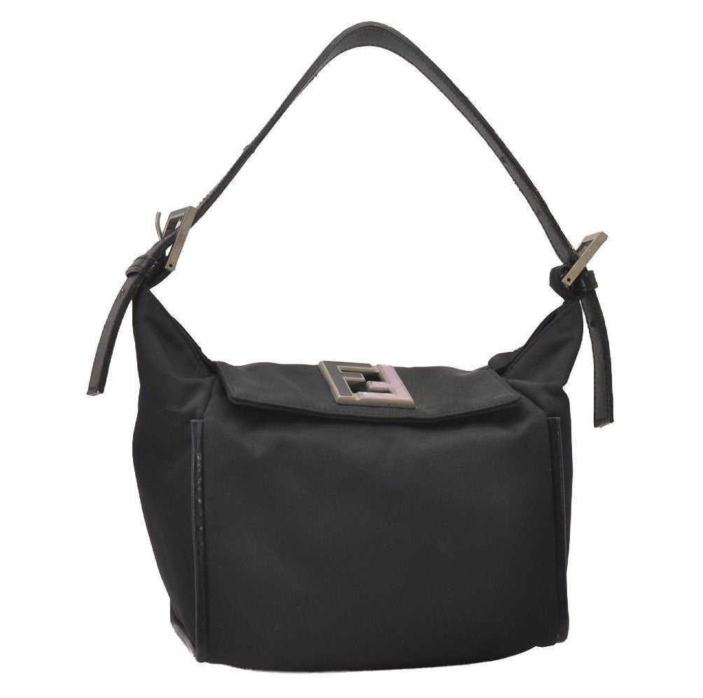 Authentic FENDI Vintage Shoulder Hand Bag Purse Nylon Leather Black 3112I