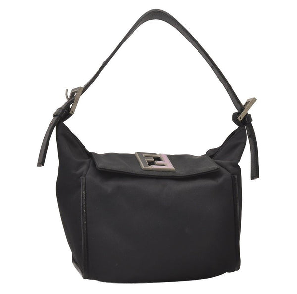 Authentic FENDI Vintage Shoulder Hand Bag Purse Nylon Leather Black 3112I