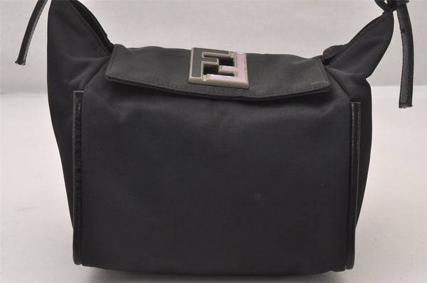 Authentic FENDI Vintage Shoulder Hand Bag Purse Nylon Leather Black 3112I