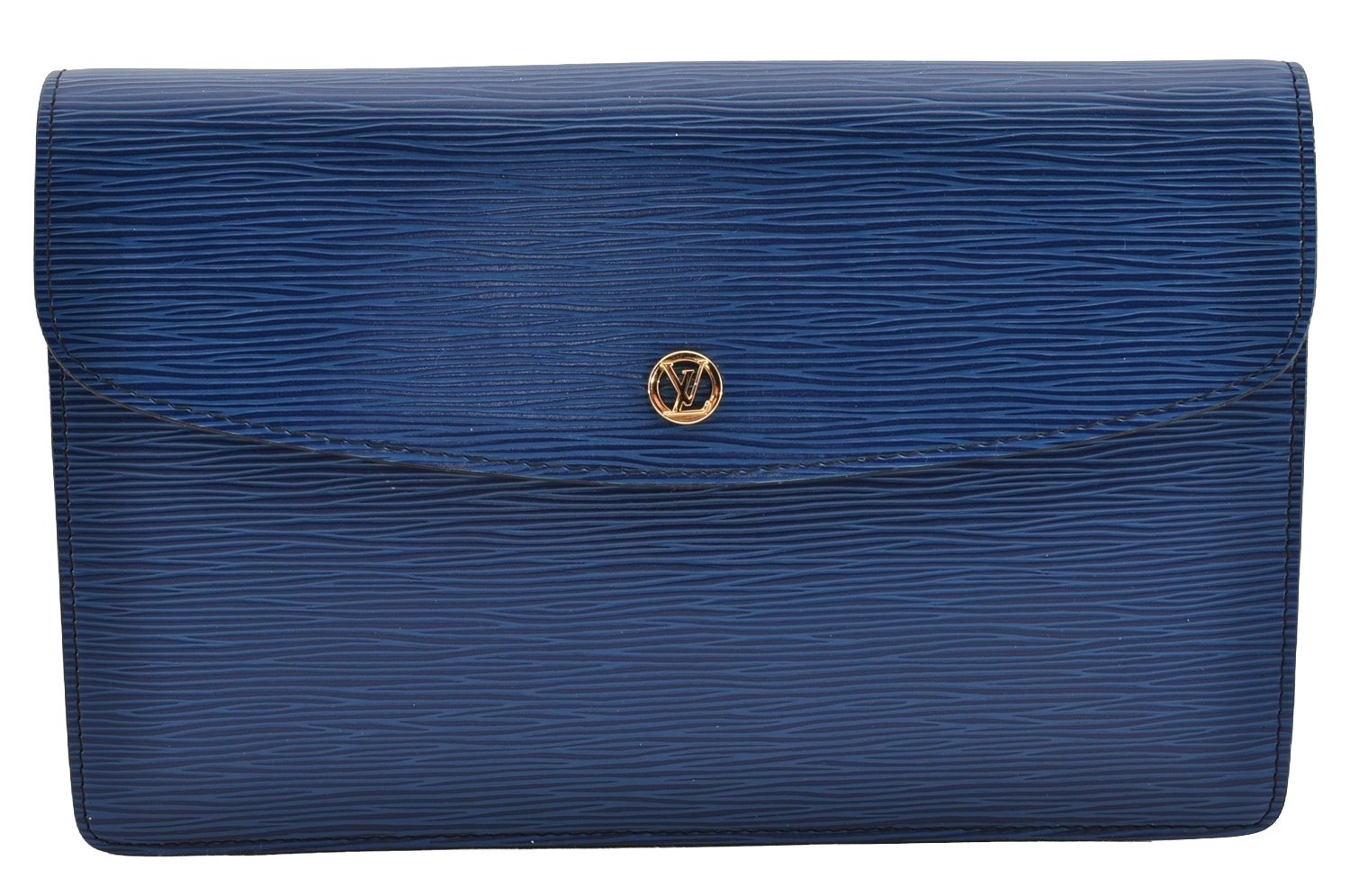 Authentic Louis Vuitton Epi Montaigne 27 Clutch Hand Bag Blue M52655 LV 3113I