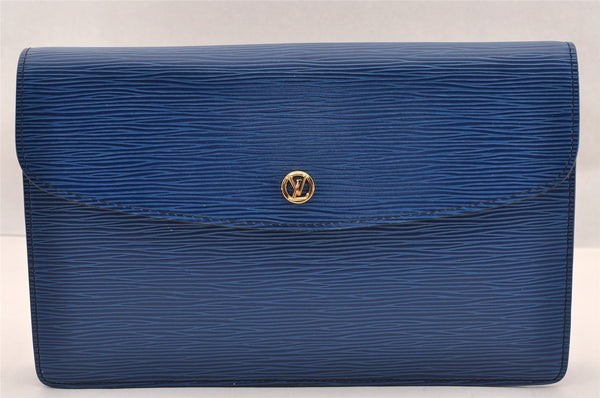 Authentic Louis Vuitton Epi Montaigne 27 Clutch Hand Bag Blue M52655 LV 3113I