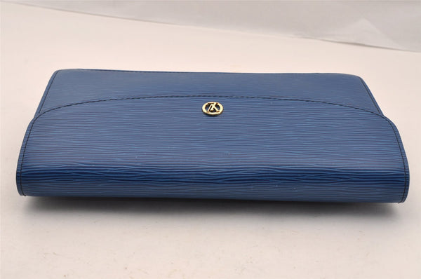 Authentic Louis Vuitton Epi Montaigne 27 Clutch Hand Bag Blue M52655 LV 3113I