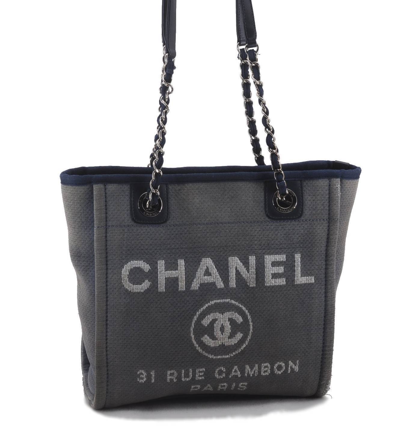 Authentic Chanel Deauville Line Shoulder Tote Bag Blue 3114B