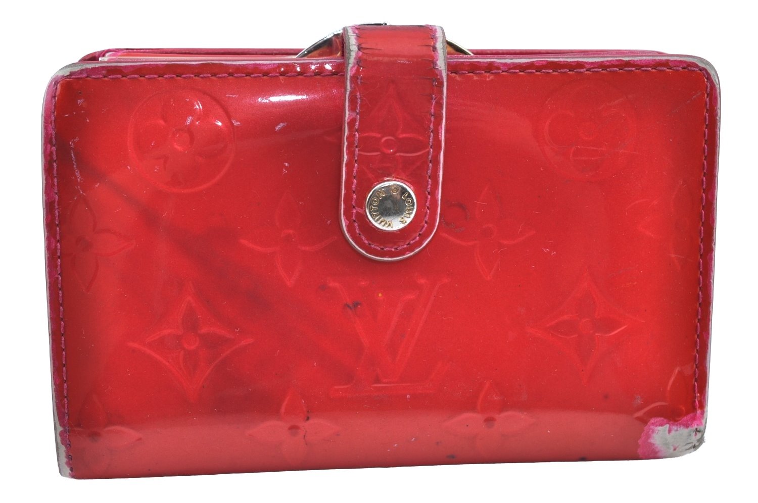 Authentic Louis Vuitton Vernis Portefeuille Viennois Wallet Red M91254 LV 3115F