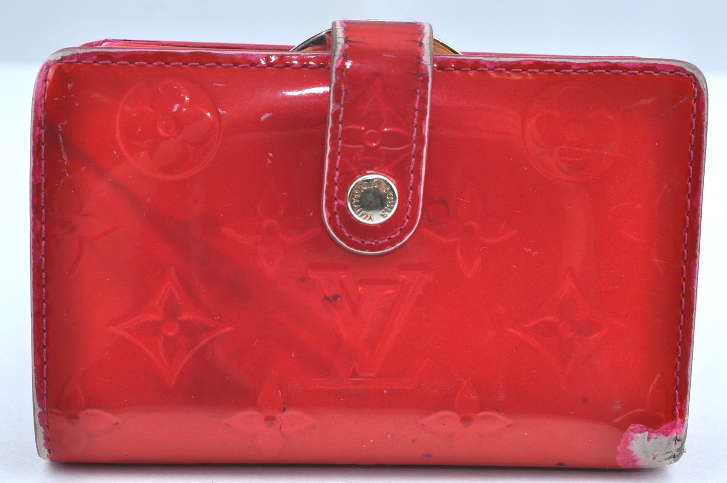 Authentic Louis Vuitton Vernis Portefeuille Viennois Wallet Red M91254 LV 3115F