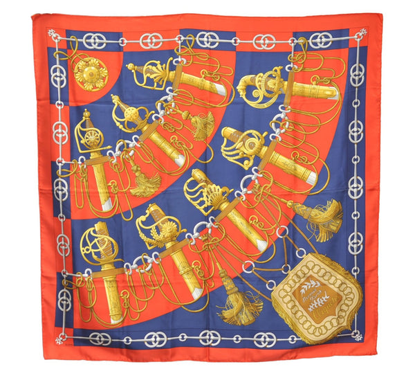 Authentic HERMES Carre 90 Scarf "cliquetis" Silk Orange 3116E