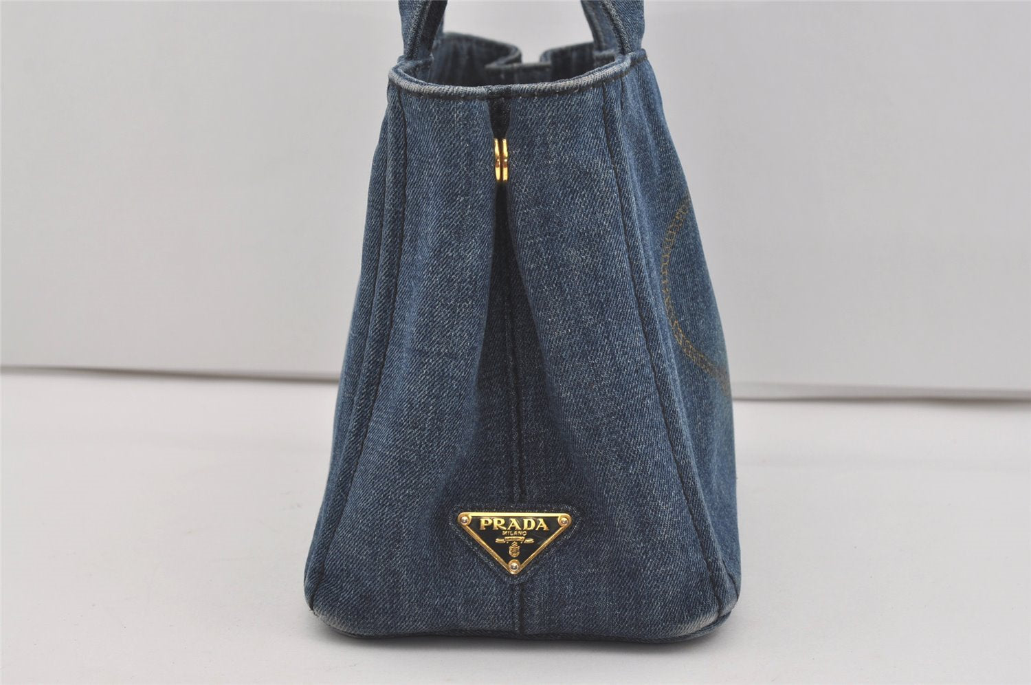 Authentic PRADA Vintage Canapa SS Denim 2Way Shoulder Hand Bag Purse Blue 3116I