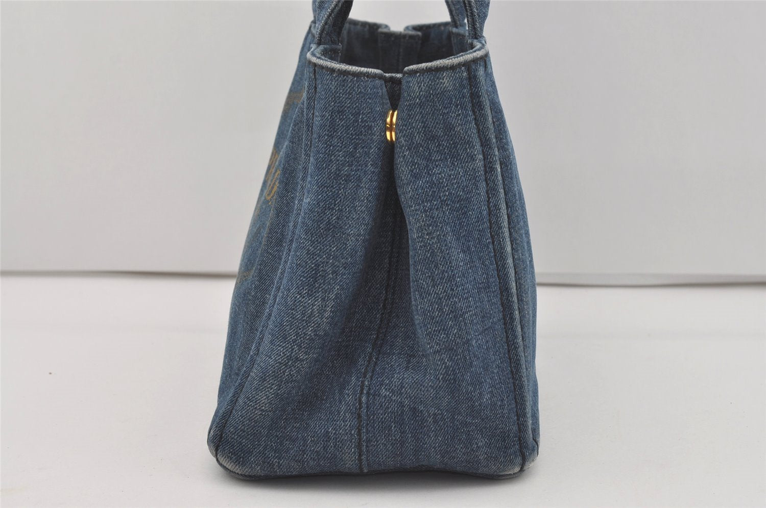Authentic PRADA Vintage Canapa SS Denim 2Way Shoulder Hand Bag Purse Blue 3116I