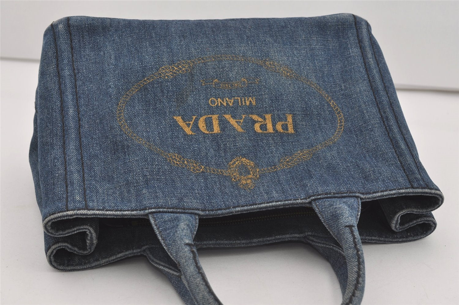 Authentic PRADA Vintage Canapa SS Denim 2Way Shoulder Hand Bag Purse Blue 3116I
