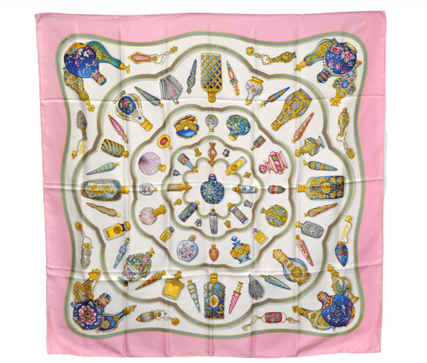 Authentic HERMES Carre 90 Scarf "Qu' importe le flacon" Silk Pink 3118E