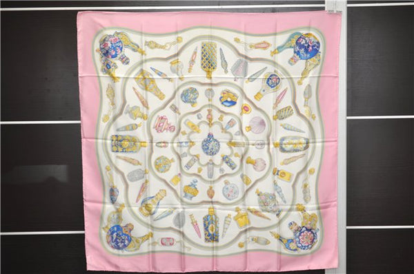 Authentic HERMES Carre 90 Scarf "Qu' importe le flacon" Silk Pink 3118E