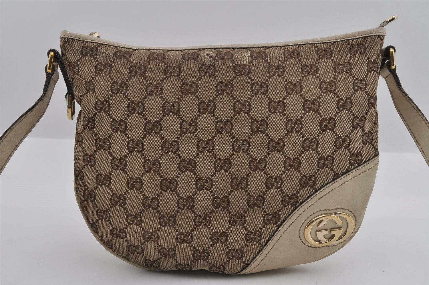 Authentic GUCCI New Britt Shoulder Bag GG Canvas Leather 169998 Brown 3119I