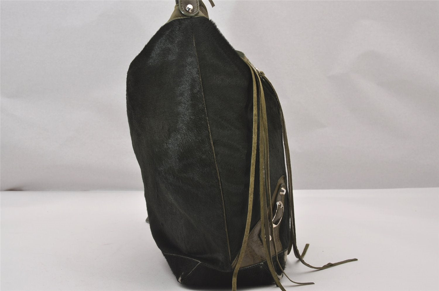 Auth BALENCIAGA Classic The Day Shoulder Bag Unborn Calf Leather Green 3120I