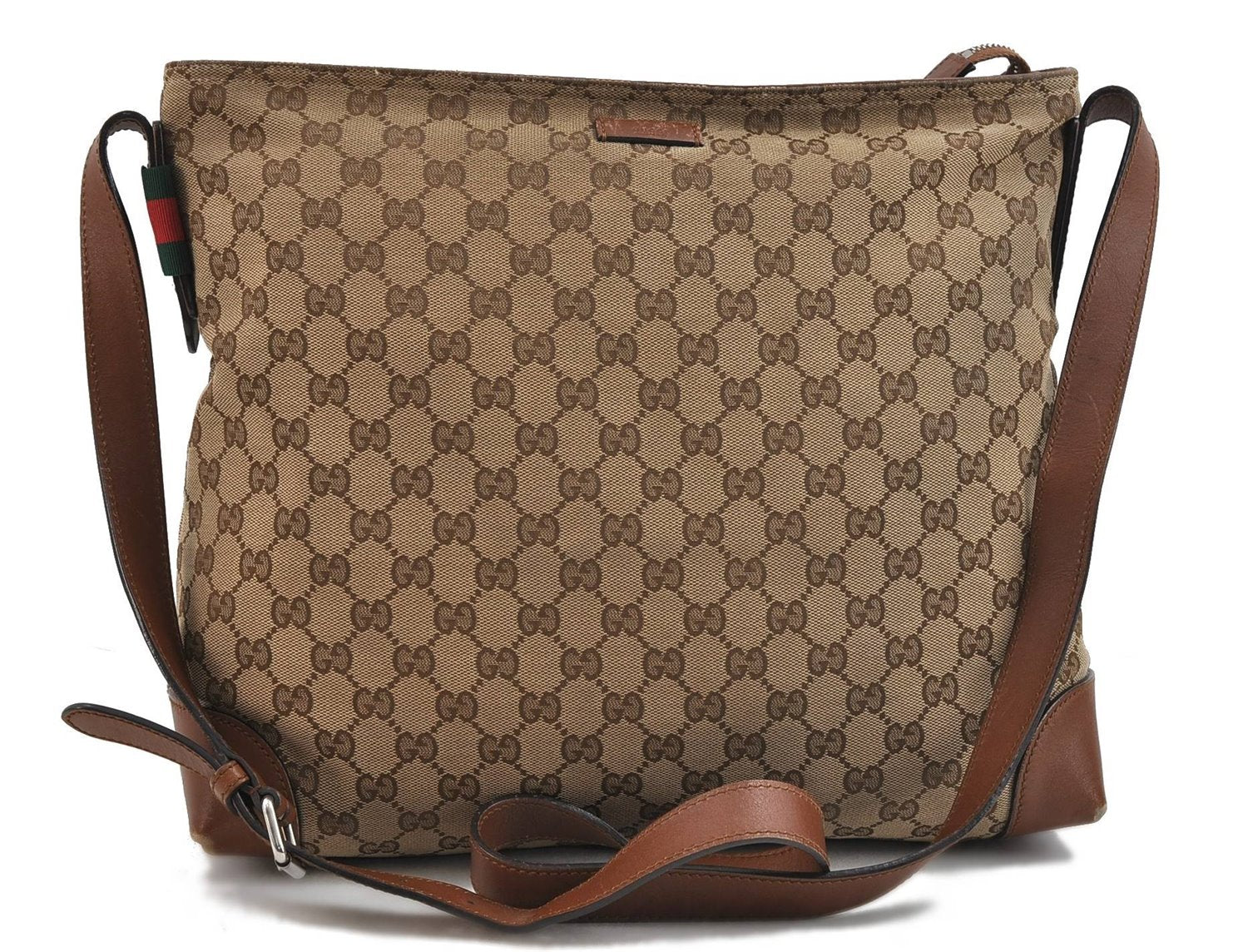 GUCCI Web Sherry Line Shoulder Cross Bag GG Canvas Leather 308930 Brown 3122D
