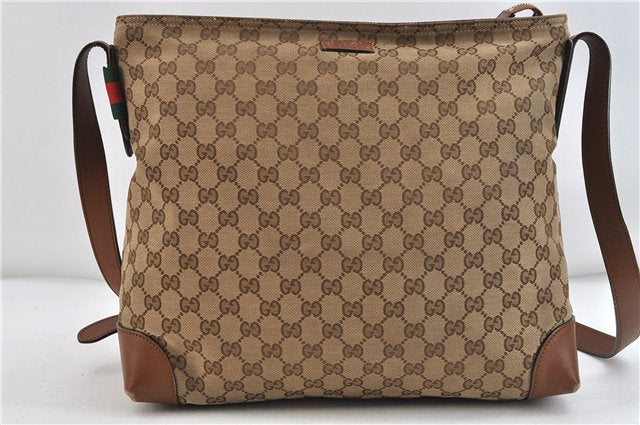 GUCCI Web Sherry Line Shoulder Cross Bag GG Canvas Leather 308930 Brown 3122D