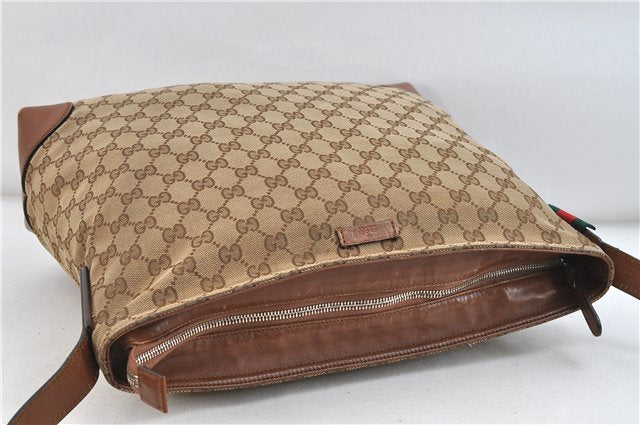 GUCCI Web Sherry Line Shoulder Cross Bag GG Canvas Leather 308930 Brown 3122D