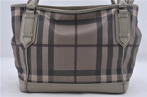 Authentic BURBERRY Check Hand Tote Bag PVC Leather Gray Beige 3123D