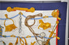 Authentic HERMES Carre 90 Scarf "Memoire d'Hermes" Silk Navy 3123E