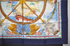 Authentic HERMES Carre 90 Scarf "vive le vent" Silk Navy Blue 3125E